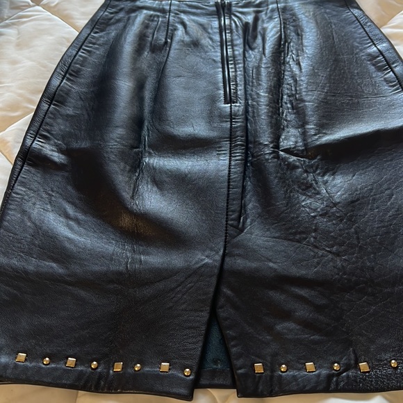 Vintage Black Genuine Leather 2pc  Studded Jacket And Skirt Size Small Petite - Picture 17 of 17